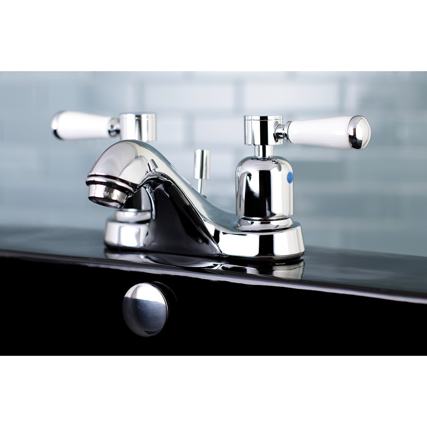 Kingston Tulare FB5621DPL - Paris Double-Handle 3-Hole Deck Mount 4-Inch Centerset Bathroom Faucet with Pop-Up Drain, Polished Chrome — thumbnail 2
